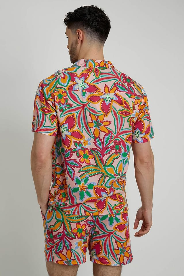Native Youth Native Youth Men's Short Sleeve Lightweight Botanical Relaxed Shirt in Pink - 2