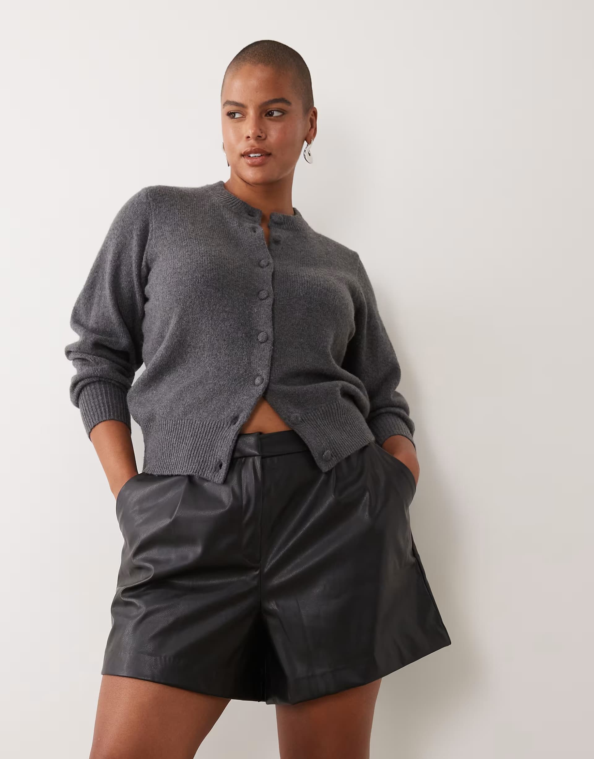ASOS New Look Curve faux leather shorts in black