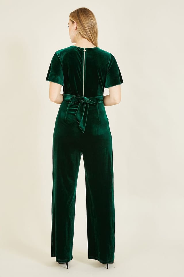Yumi Yumi Women's Green Angel Sleeve Velvet Jumpsuit - 3