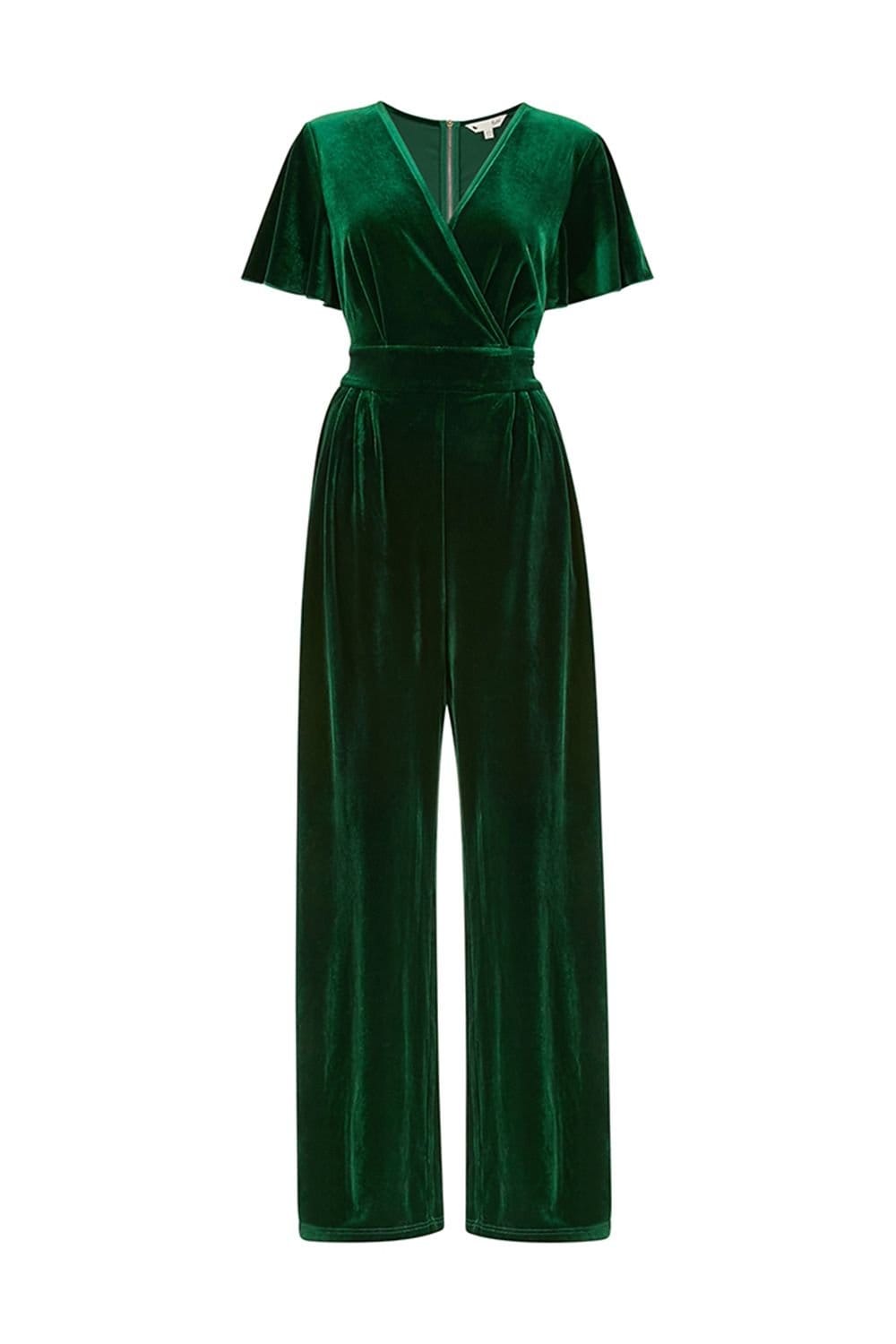Yumi Yumi Women's Green Angel Sleeve Velvet Jumpsuit - 4