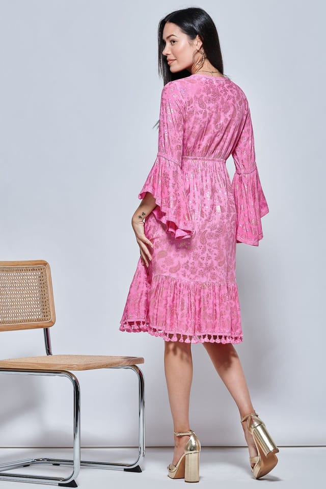 Jolie Moi Jolie Moi Women's Crochet Trim Midi Holiday Dress in Pink - 2