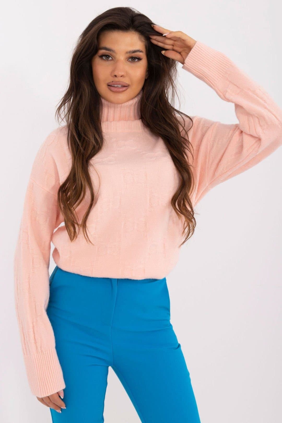 Love Lace Love Lace Women's Textured Acrylic Blend Turtleneck Sweater Style 199435 in Pink