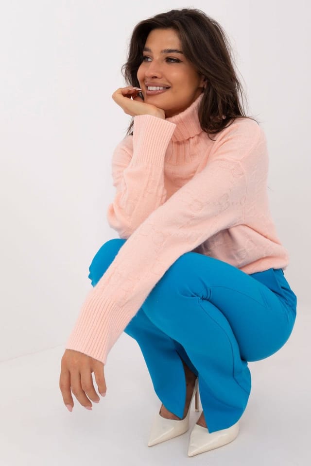Love Lace Love Lace Women's Textured Acrylic Blend Turtleneck Sweater Style 199435 in Pink - 2