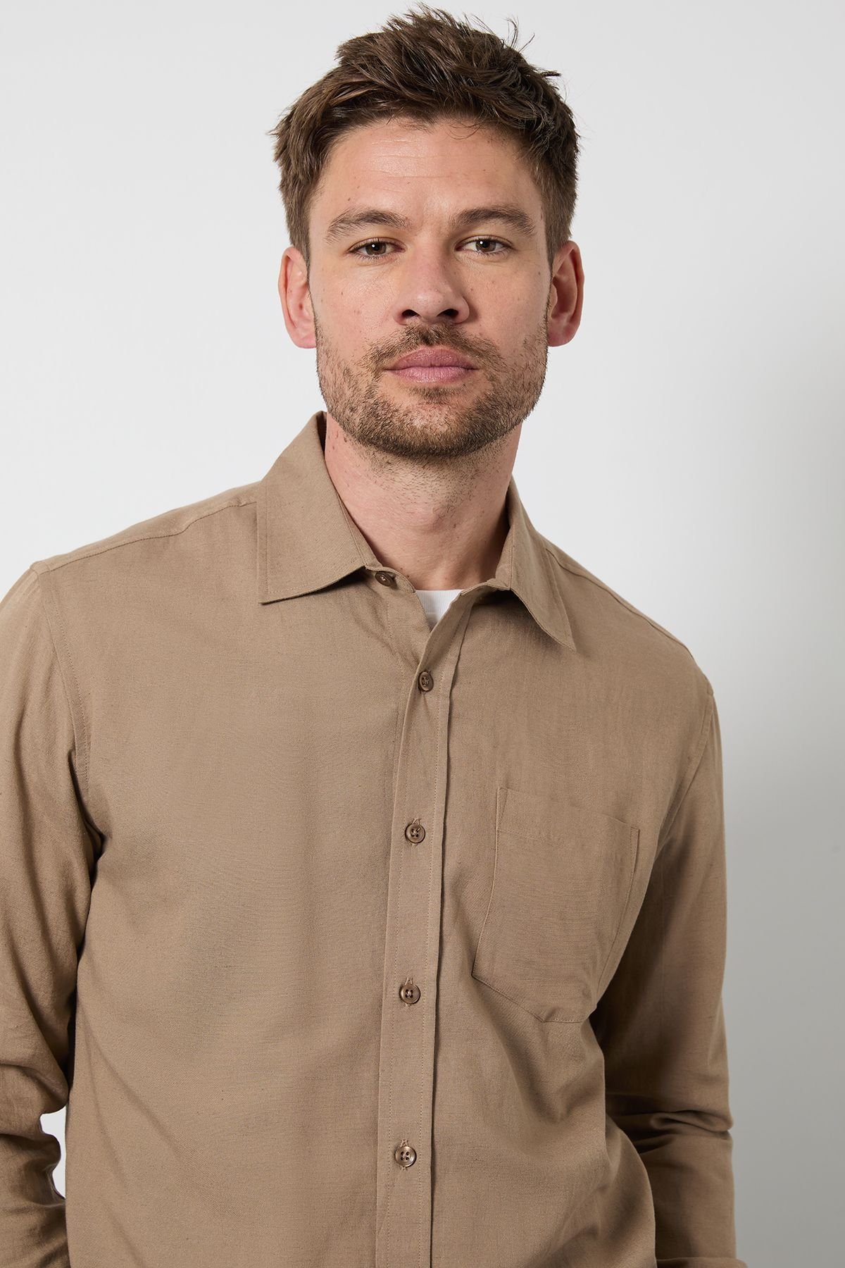 Burton Burton Men's Taupe Long Sleeve Linen Shirt - 2