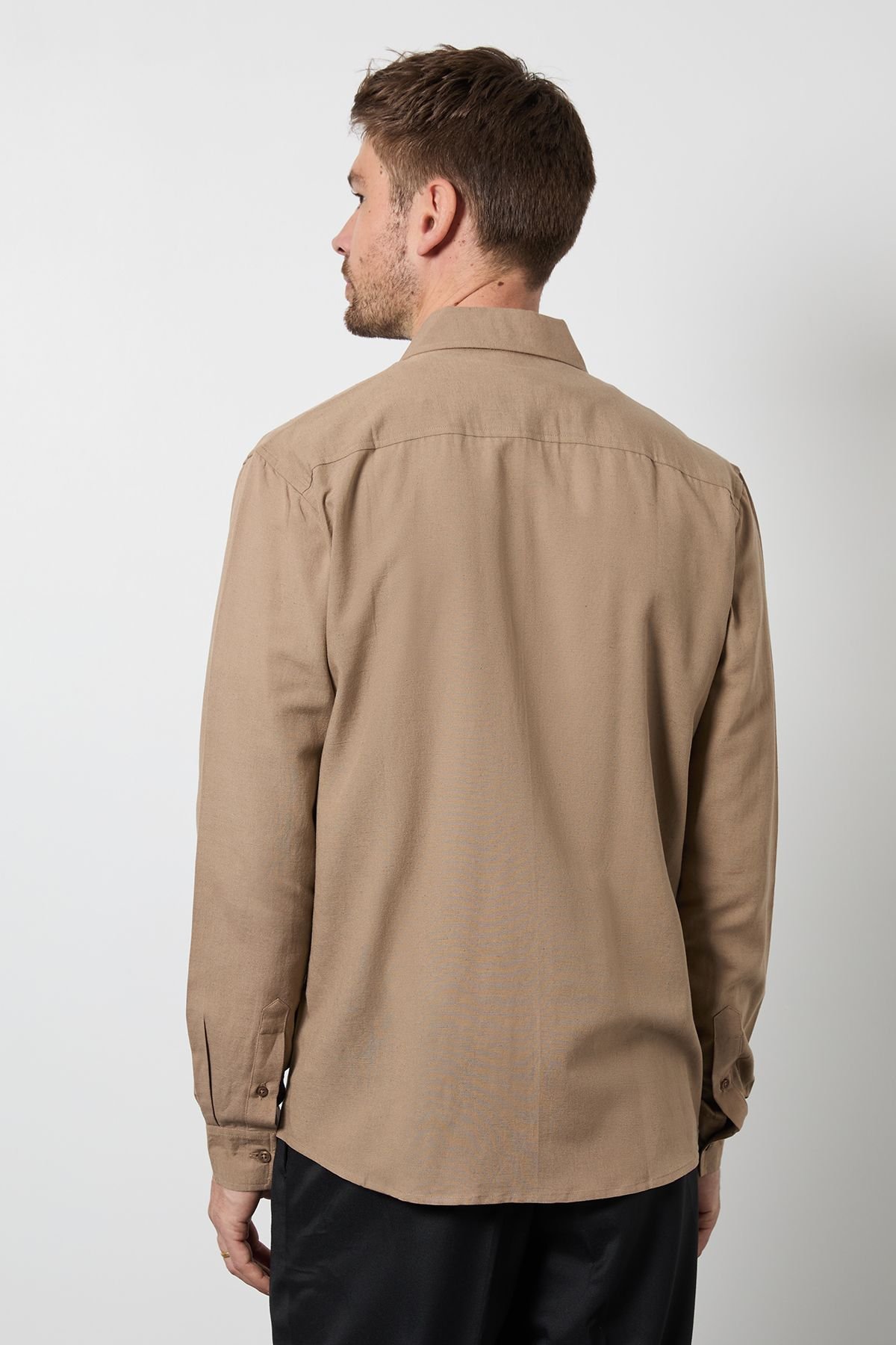 Burton Burton Men's Taupe Long Sleeve Linen Shirt - 3