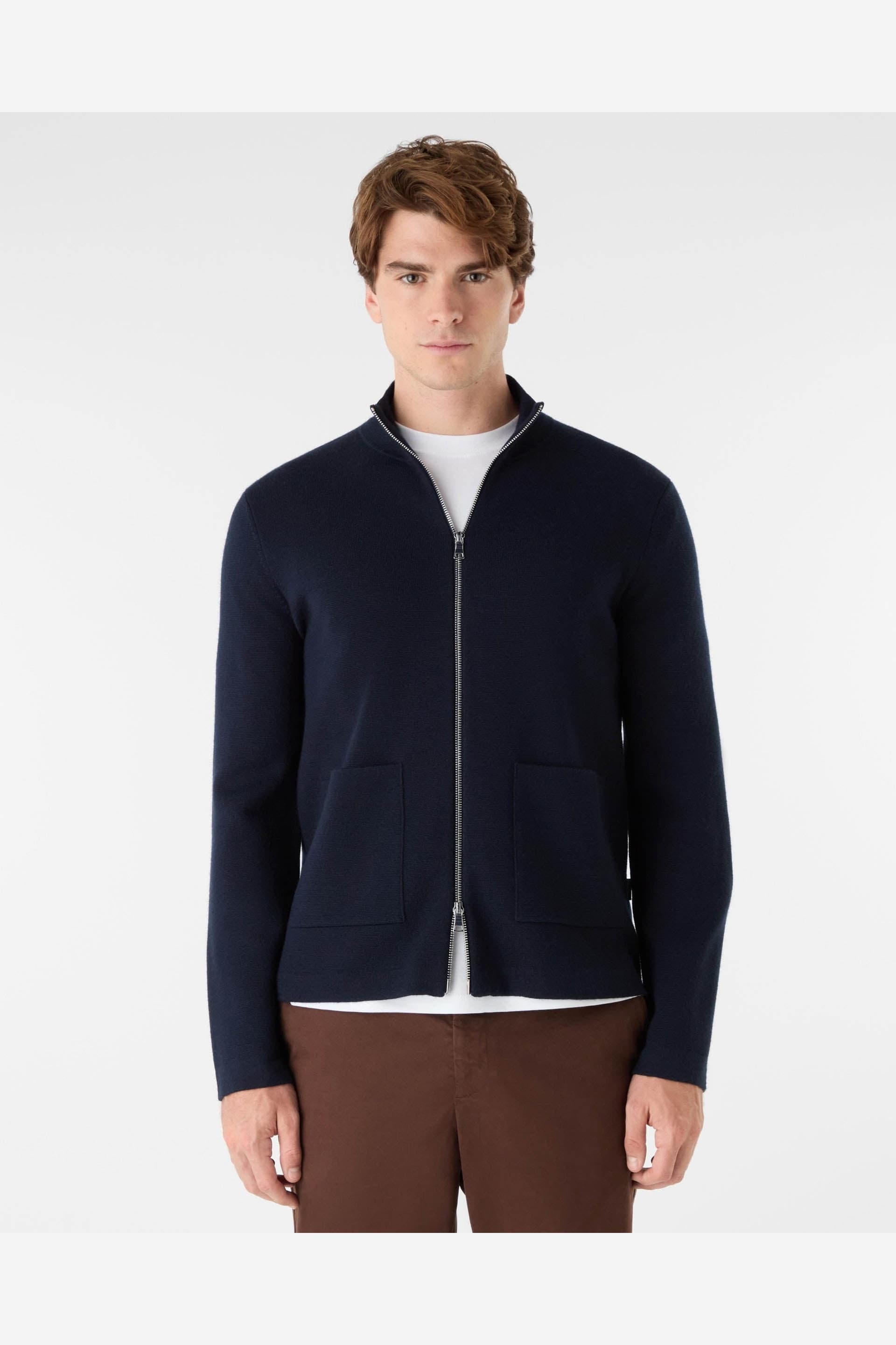 Oliver Sweeney Oliver Sweeney Men's Long Sleeve Full Zip Half Zip Collared Jumper in Indigo