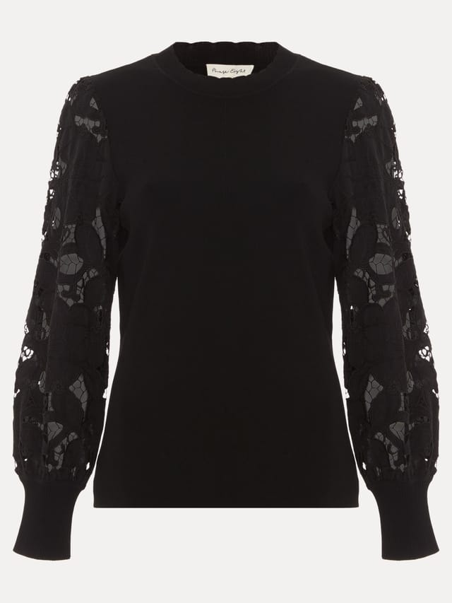 Phase Eight Phase Eight Women's Harriet Lace Sleeve Round Neck Jumper in Black - 2