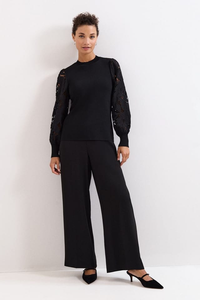 Phase Eight Phase Eight Women's Harriet Lace Sleeve Round Neck Jumper in Black - 3