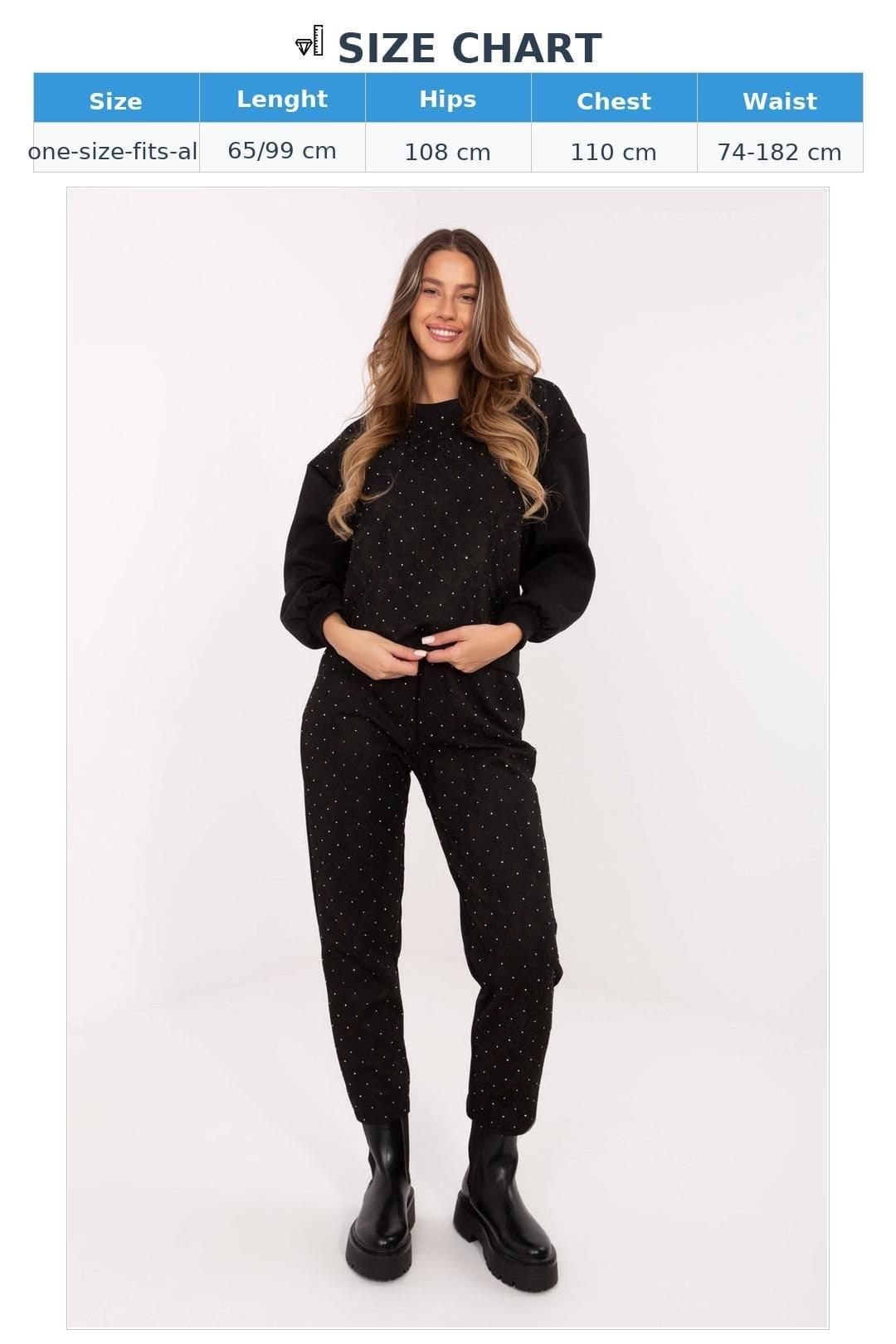Love Lace Love Lace Women's Lace Rhinestone Hoodie & Tapered Pants Set in Black - 4