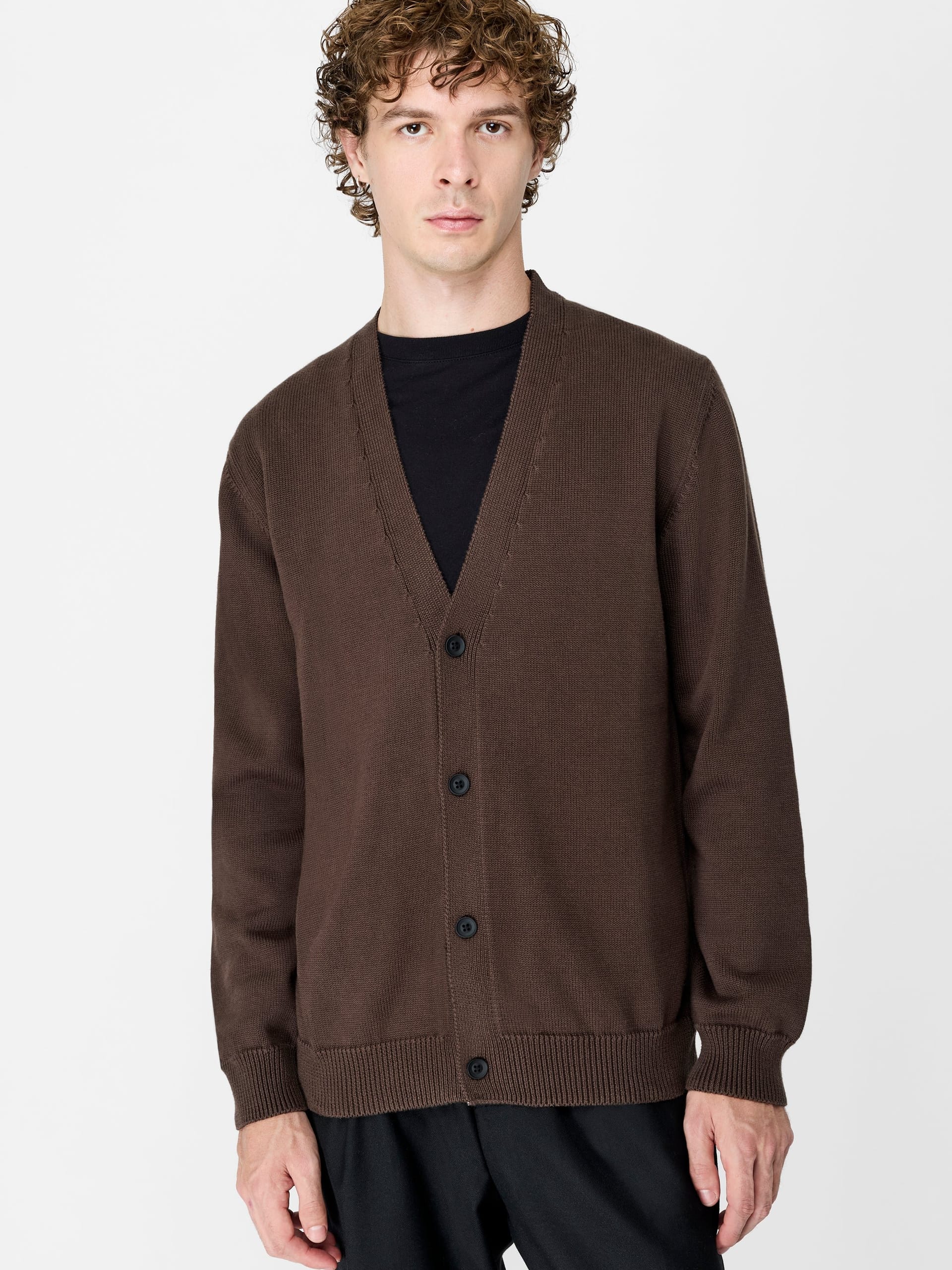 Brown Cotton Blend Fine Knit Cardigan Coffee Brown