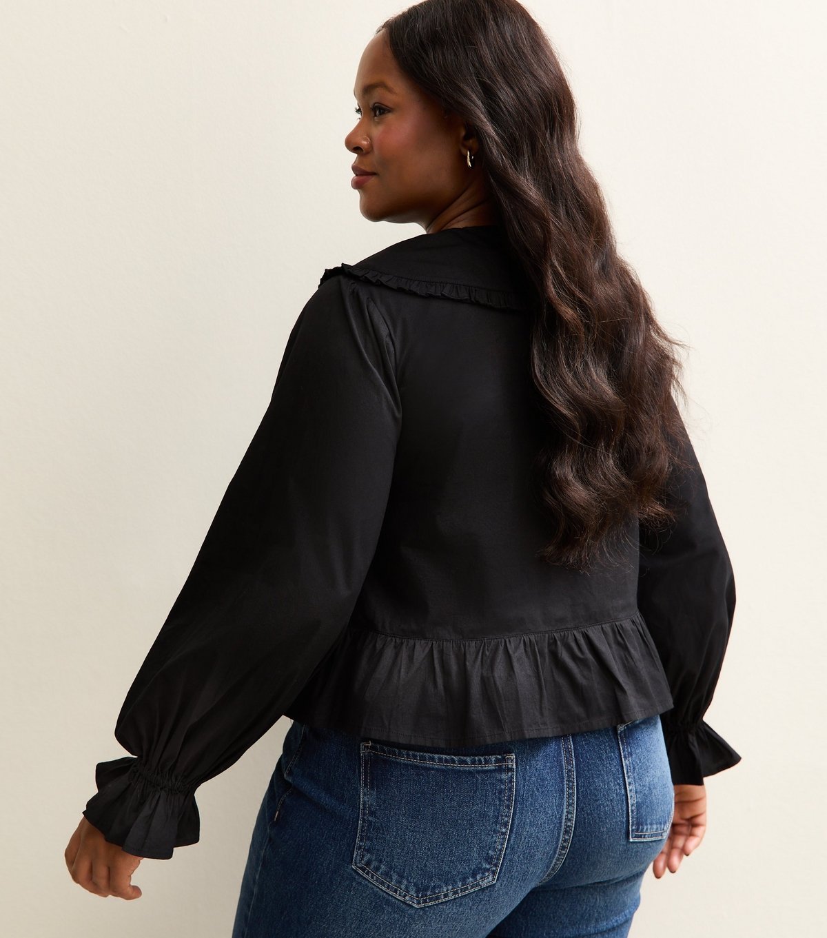 New Look Women's Plus Size Black Lace Insert Frilly Trimmed Shirt Curves New Look - 4