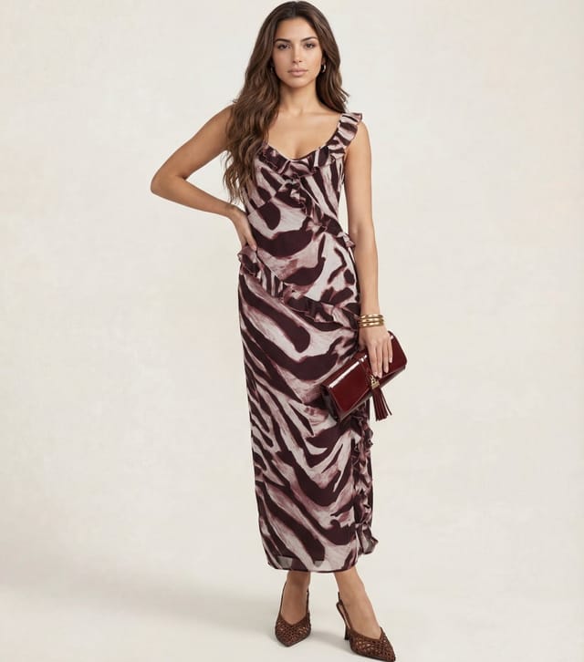 Urban Bliss Women's Burgundy Zebra Print Ruffled Maxi Dress Urban Bliss New Look - 2