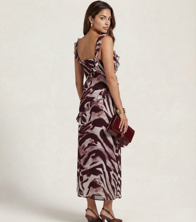 Urban Bliss Women's Burgundy Zebra Print Ruffled Maxi Dress Urban Bliss New Look - 3