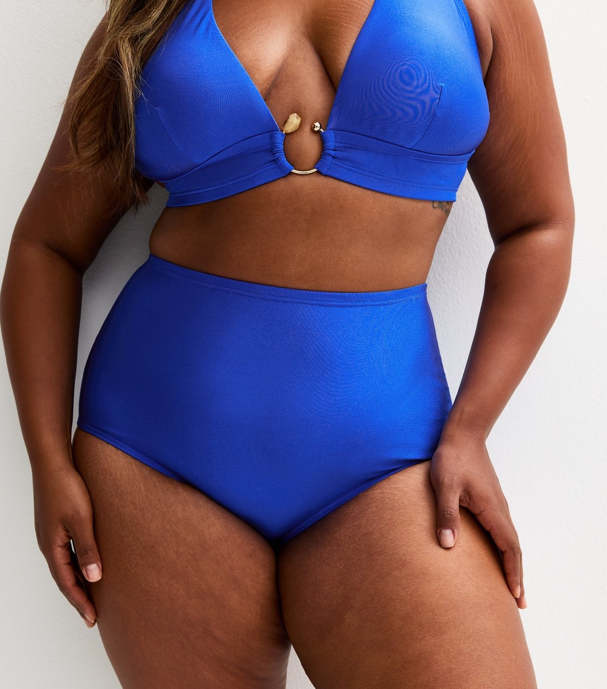 New Look Women's Plus Size Bright Blue High Waisted Bikini Bottoms Curves New Look - 2