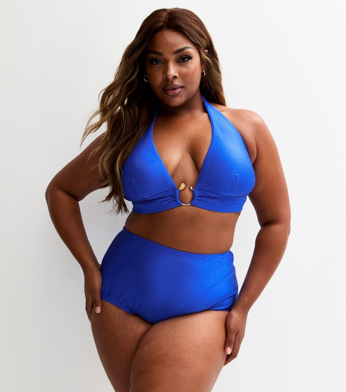 New Look Women's Plus Size Bright Blue High Waisted Bikini Bottoms Curves New Look - 3