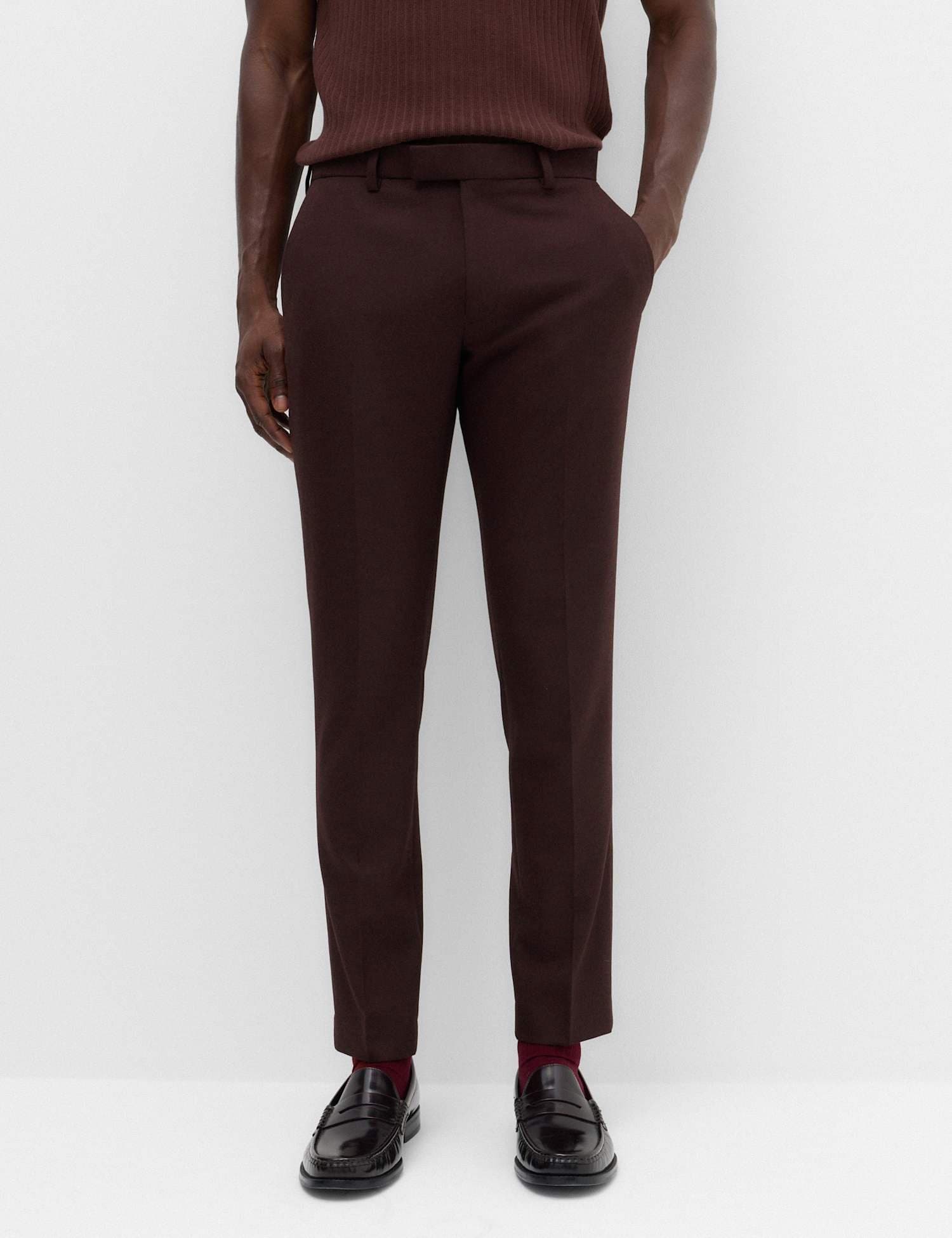Marks & Spencer M&S Slim Fit Twill Suit Trousers Bordeaux