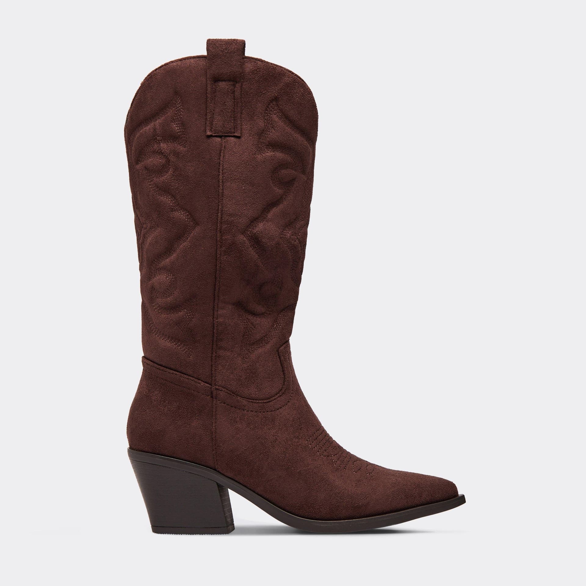 EGO Candy Pointed Toe Mid Calf Western Cowboy Boot In Brown Faux Suede, Women's Size UK 3