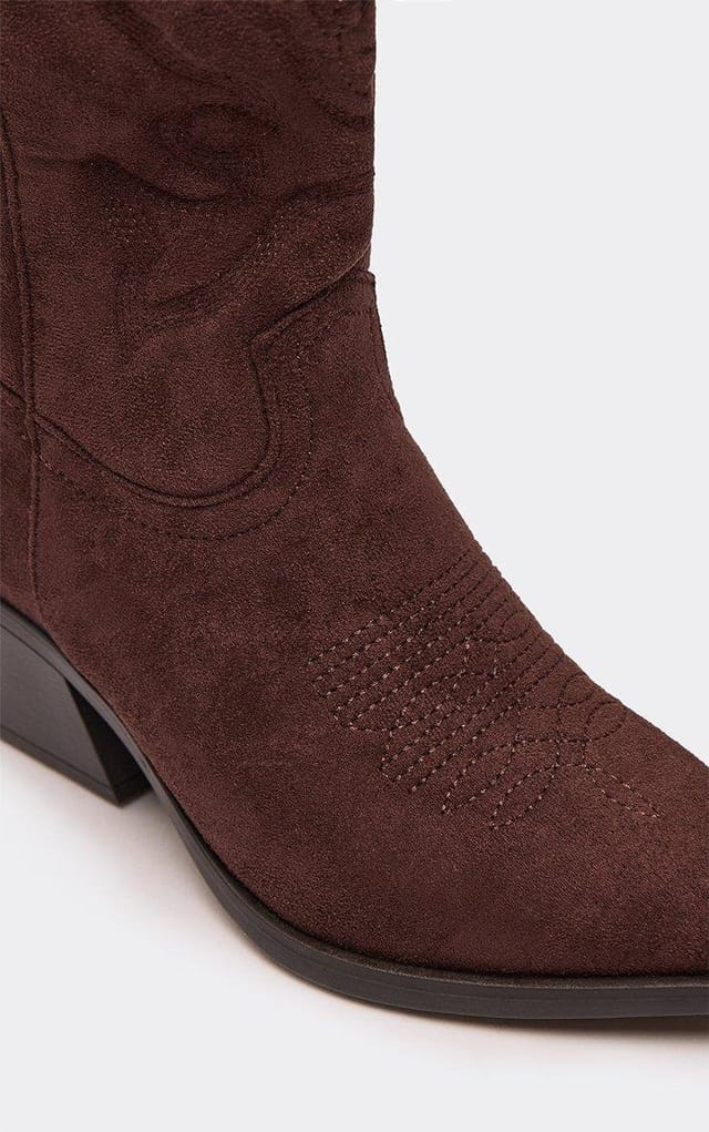 EGO Candy Pointed Toe Mid Calf Western Cowboy Boot In Brown Faux Suede, Women's Size UK 3 - 2