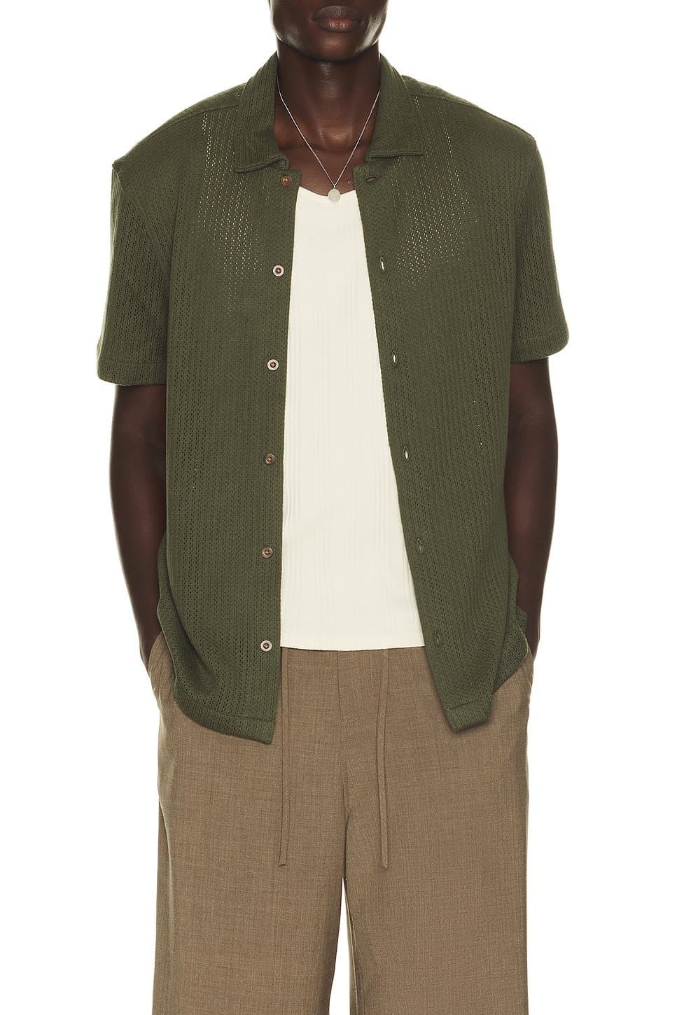 revolve Pointelle Short Sleeve Button Down Shirt