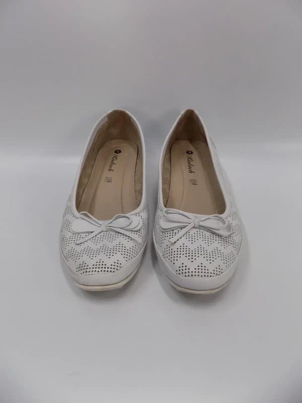 Kinloch White Leather Low Heel Shoes UK 8 EU 41 Womens Kinloch Ballet Bow Pump Comfort