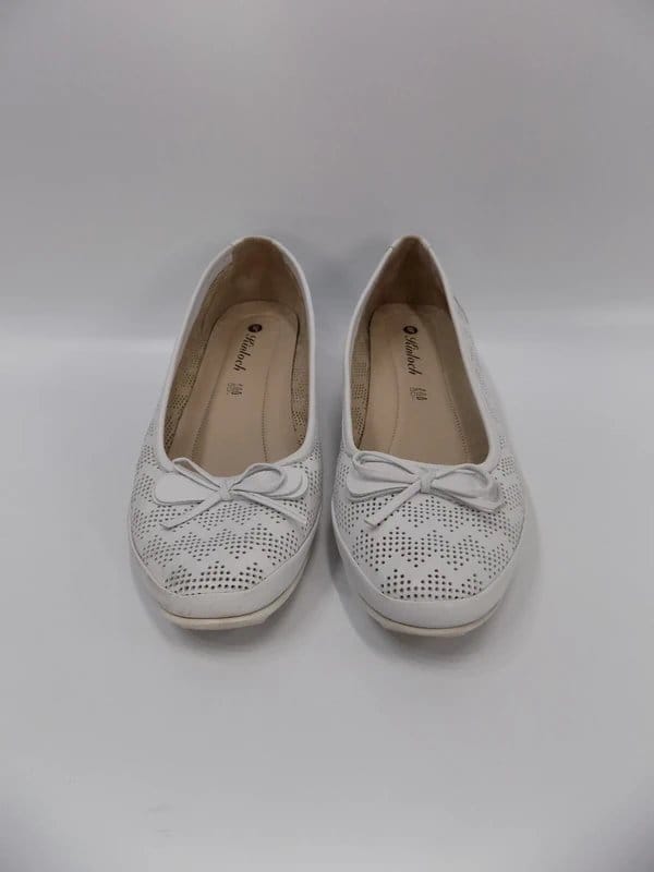 Kinloch White Leather Low Heel Shoes UK 8 EU 41 Womens Kinloch Ballet Bow Pump Comfort - 1