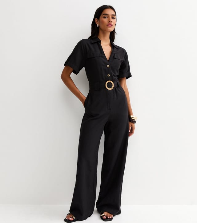 New Look Women's Black Short Sleeve Belted Jumpsuit New Look - 2