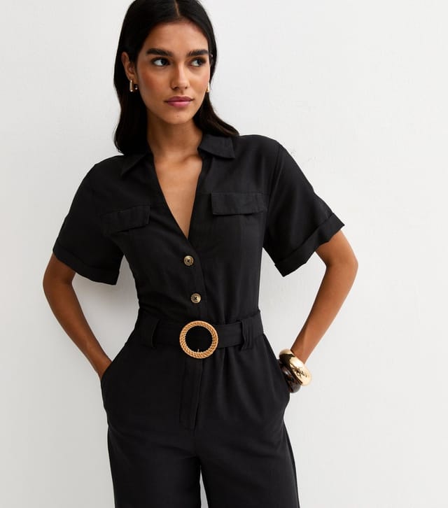 New Look Women's Black Short Sleeve Belted Jumpsuit New Look - 3