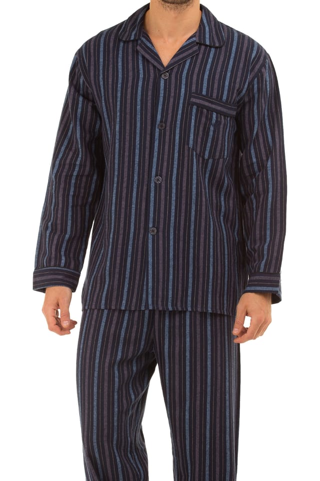 Haigman Haigman Men's Men's Yarn Dyed Brushed Cotton Button Through Pyjama Set in Mid Navy - 2