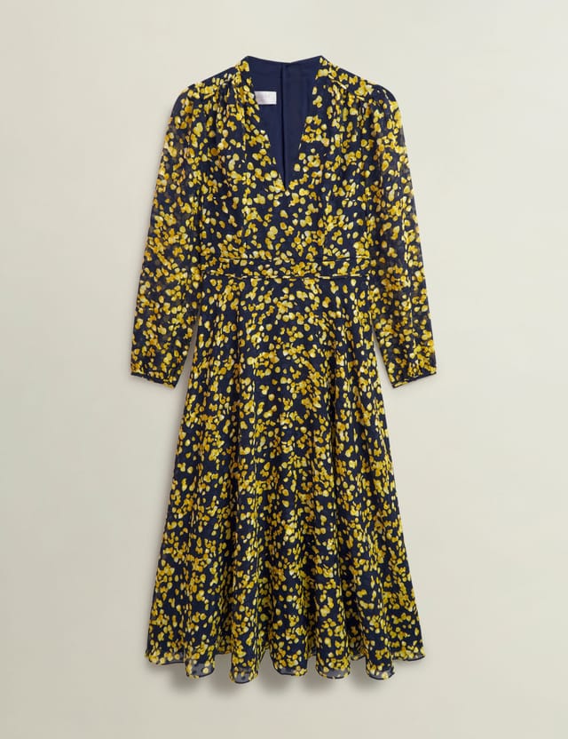 Hobbs London Hobbs London Women's Aurora Long Sleeve V-Neck Midi Dress in Dark Navy - 2