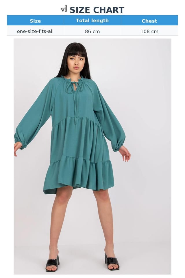 Love Lace Love Lace Women's Flared Long Sleeve Tie Neck Day Dress in Green - 3