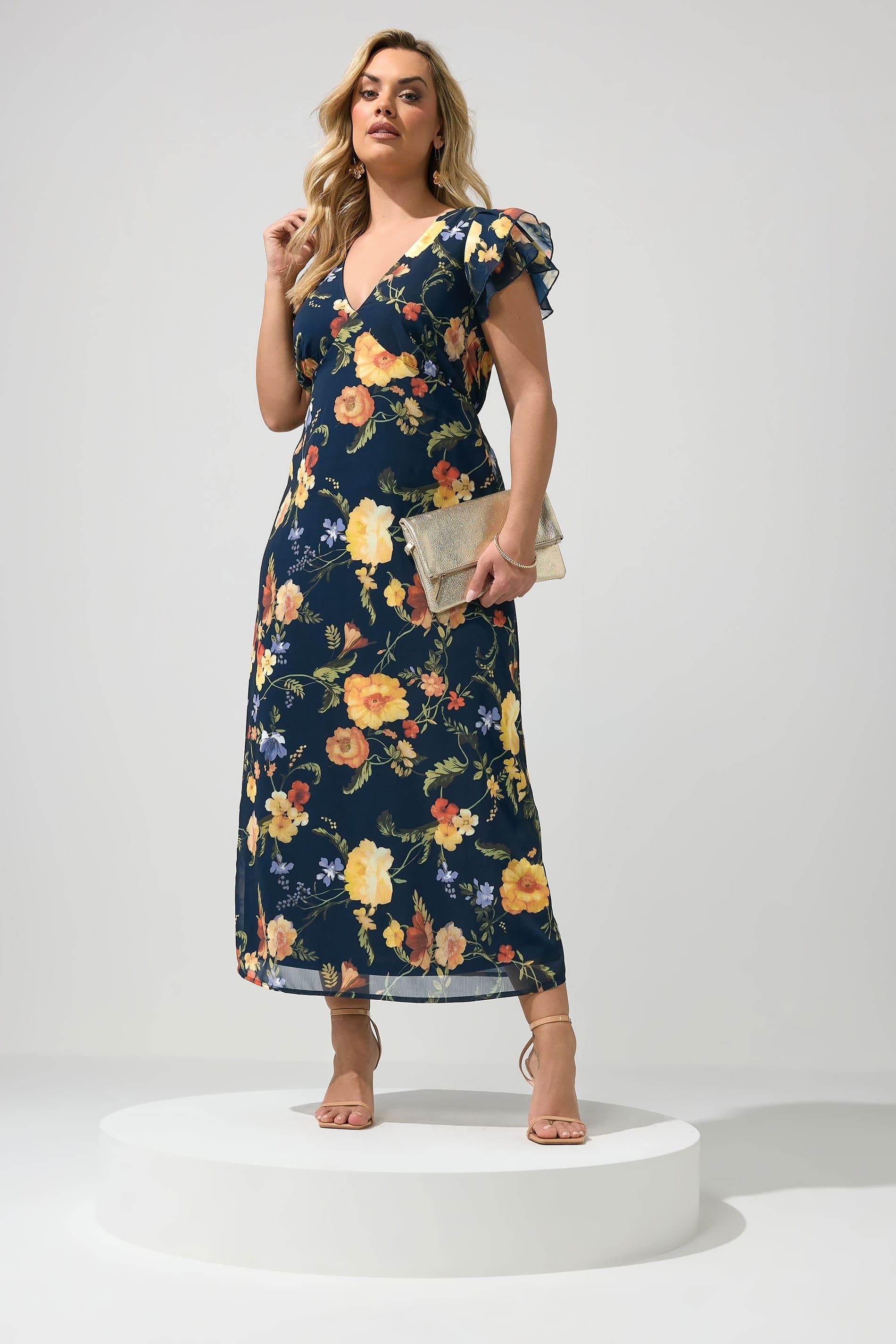 Yours Yours Women's Floral Maxi Dress in Dark Navy