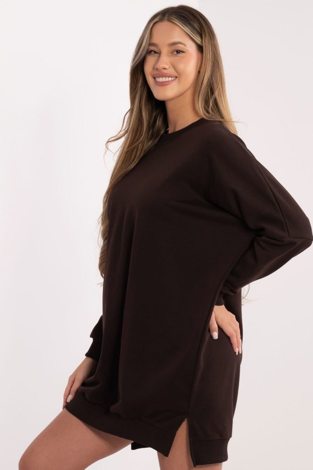 Love Lace Love Lace Women's Loose Cotton Elastane Sweatshirt Dress in Brown