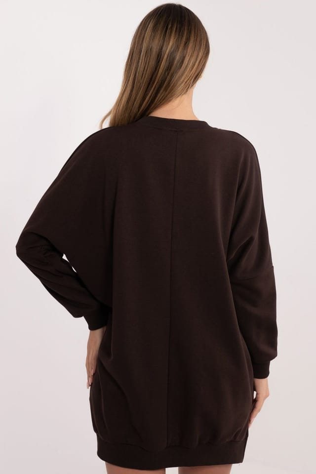 Love Lace Love Lace Women's Loose Cotton Elastane Sweatshirt Dress in Brown - 3