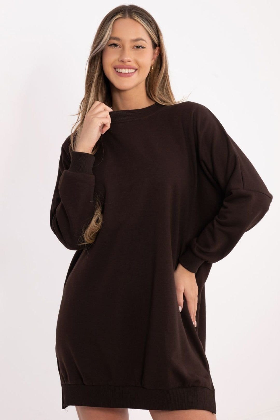 Love Lace Love Lace Women's Loose Cotton Elastane Sweatshirt Dress in Brown - 4