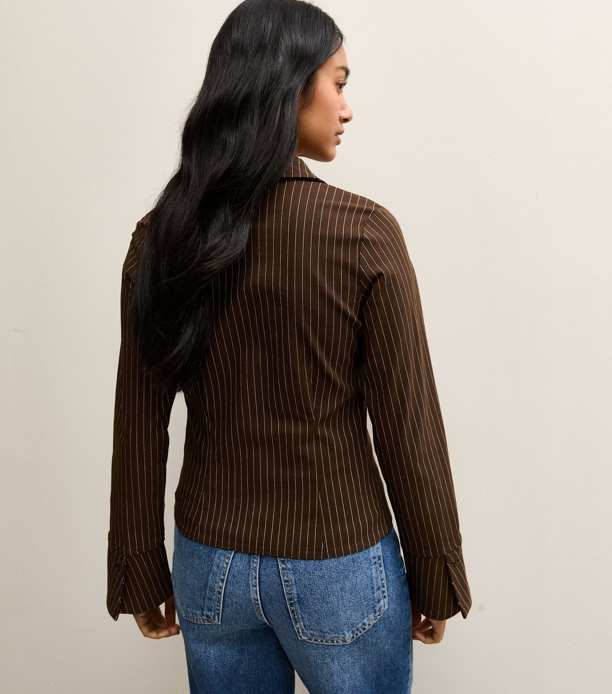 New Look Women's Brown Pinstriped Fitted Long Sleeve Shirt New Look - 4