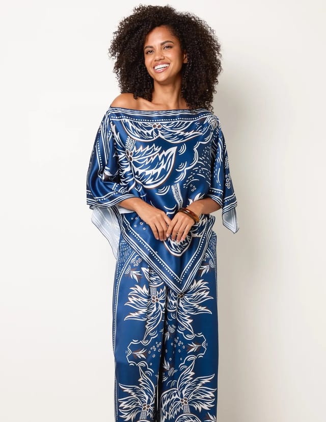 Blue Vanilla Scarf Print Trouser Set - 2