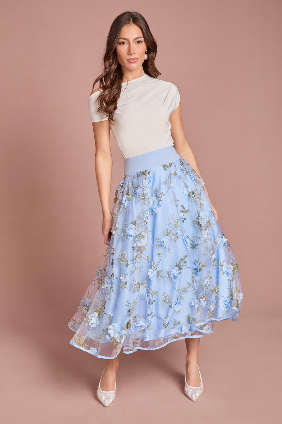 Coast Coast Women's Printed Organza Midi Skirt in Blue