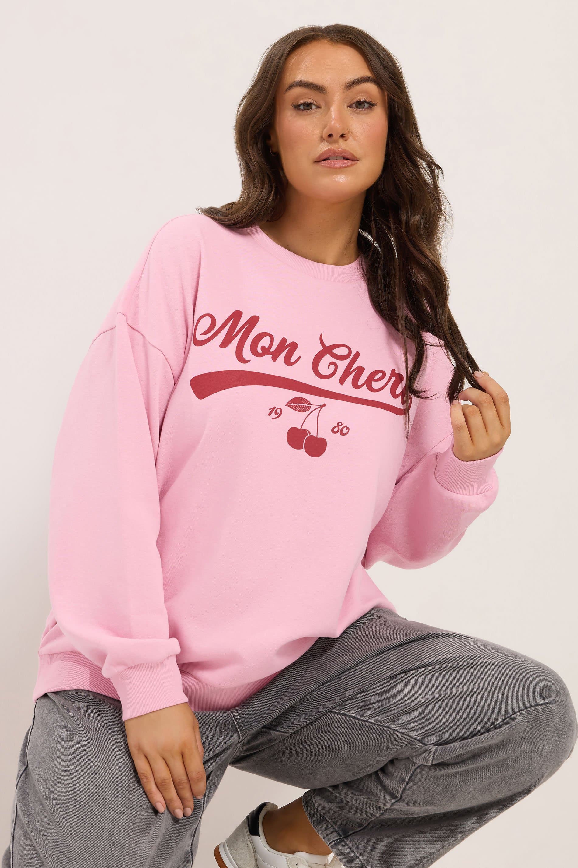 Yours Plus Size Pink 'Mon Cheri' Sweatshirt