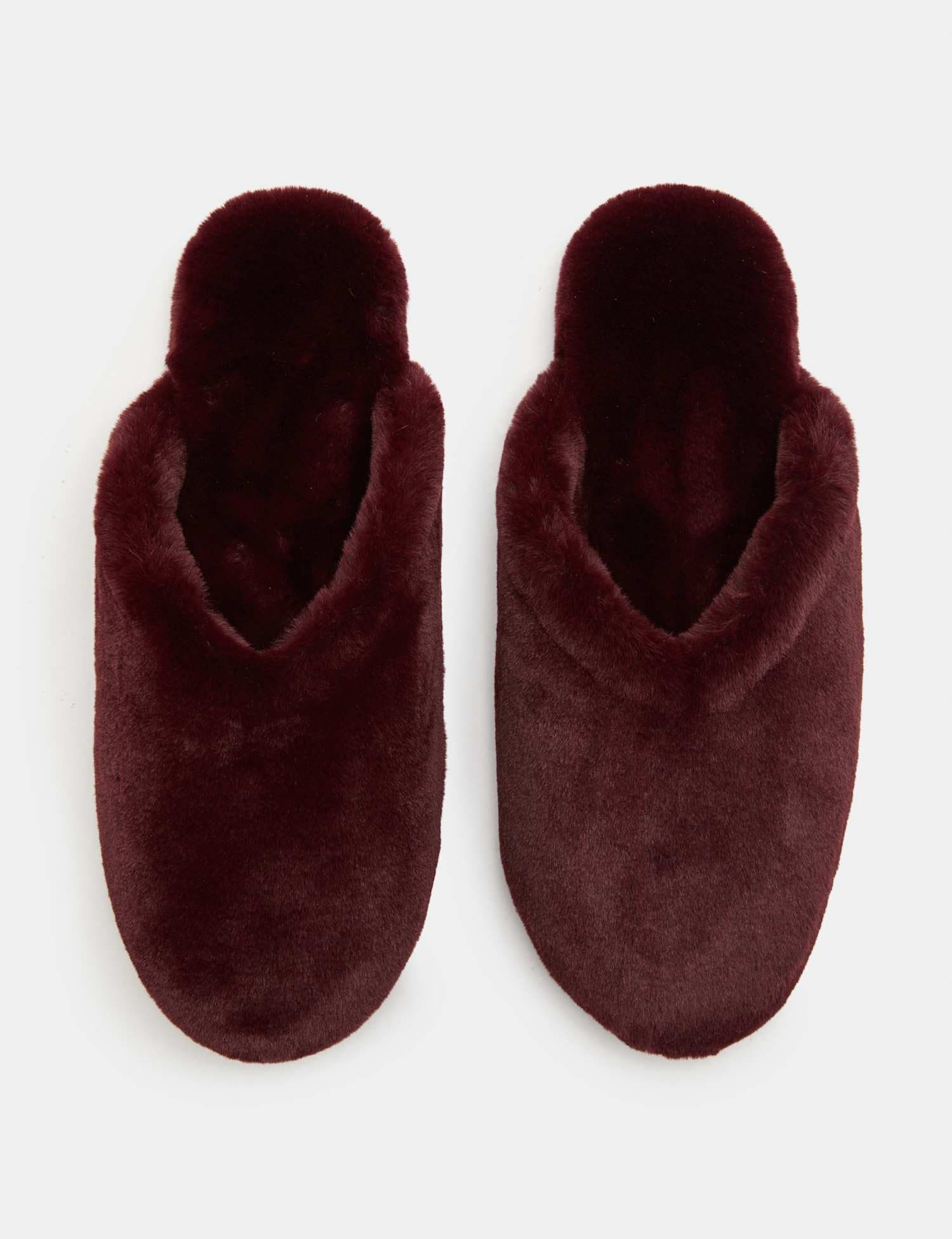 Marks & Spencer M&S Faux Fur Round Toe Mule Slippers Burgundy