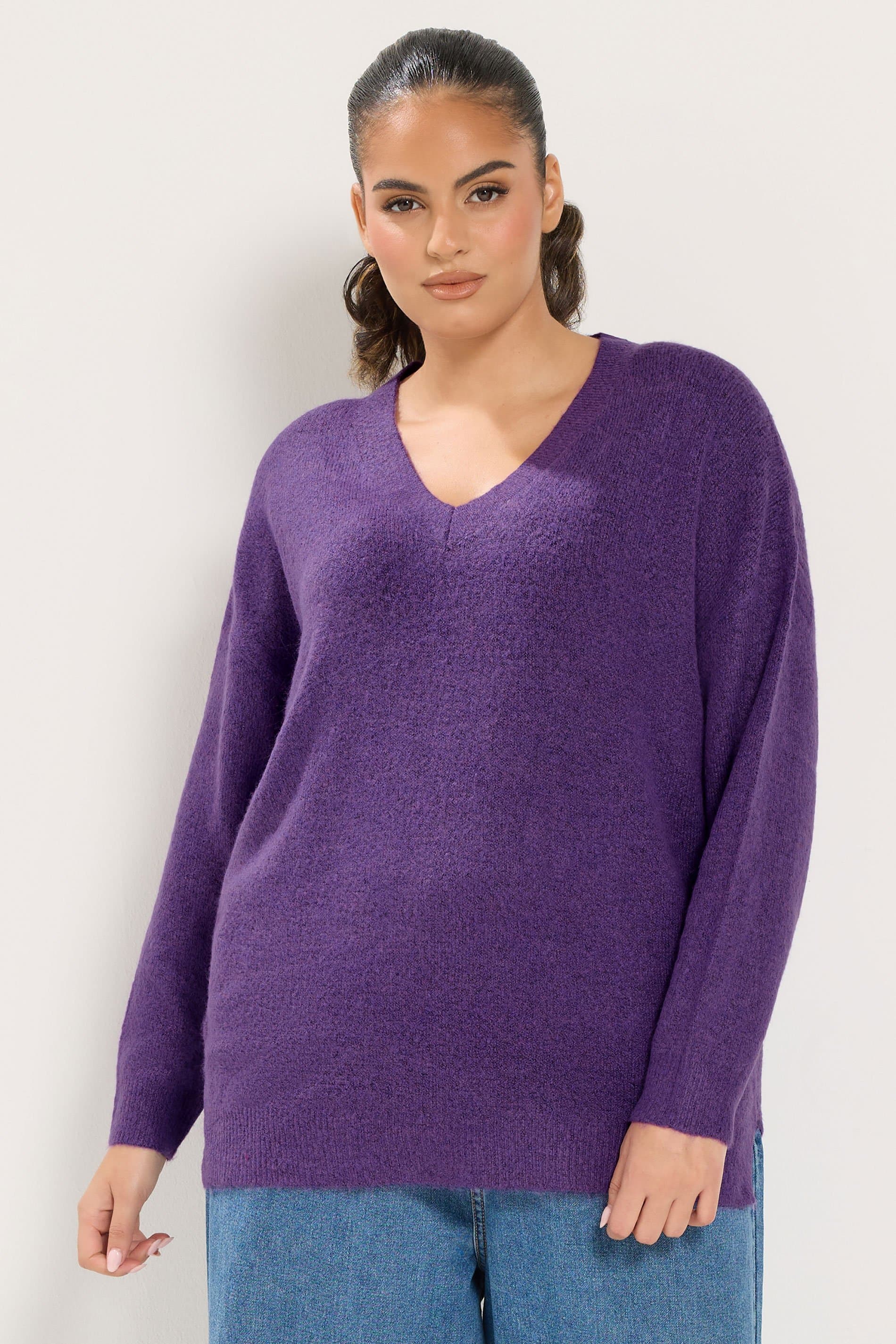 Yours Plus Size Purple Knitted Vneckline Jumper