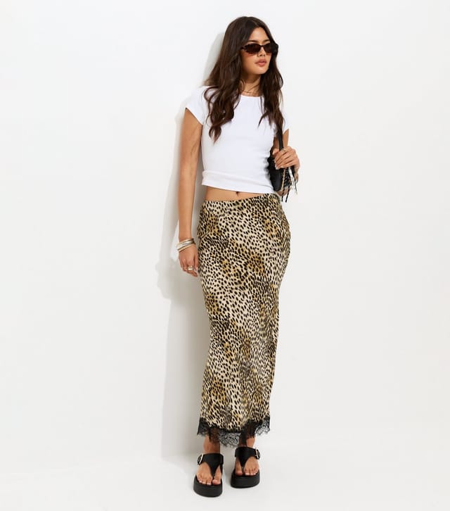 New Look Women's Brown Lace Trim Leopard Print Midi Skirt New Look - 3