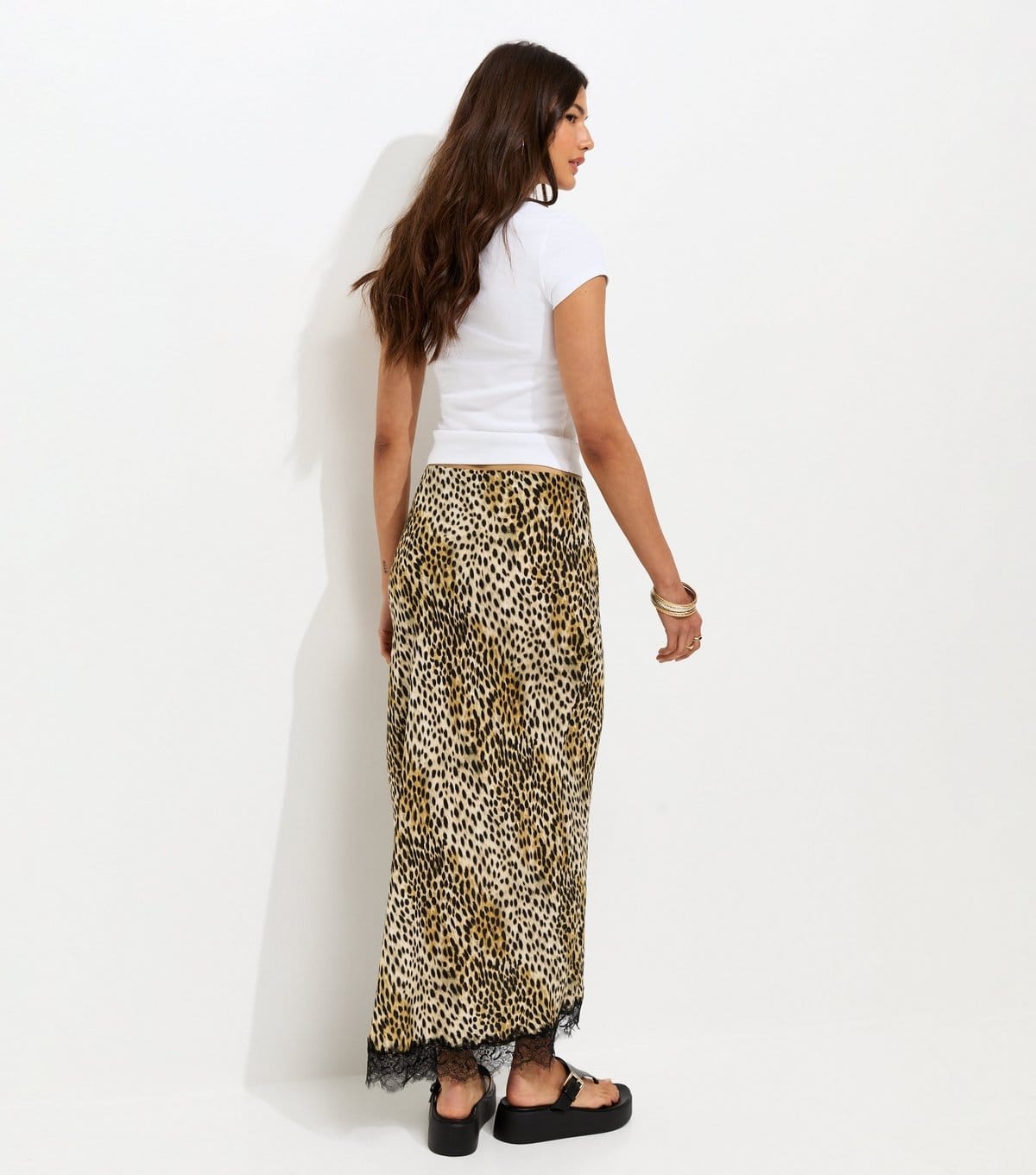 New Look Women's Brown Lace Trim Leopard Print Midi Skirt New Look - 4