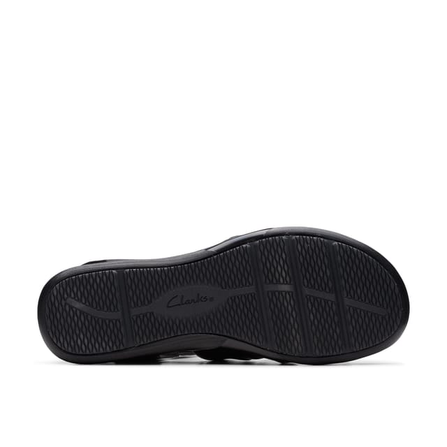 Clarks Clarks Women's Kitly Ave Black Leather Flat Sandals - 3