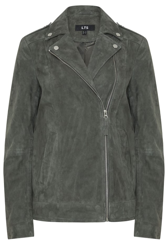 Long Tall Sally Long Tall Sally Women's Tall Suede Biker Jacket in Grey - 2
