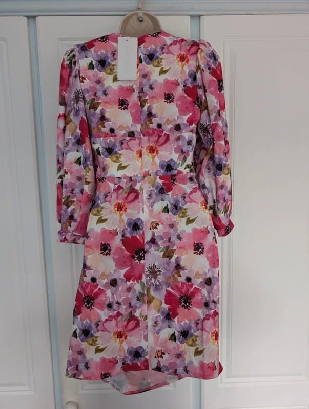 ASOS True Violet mini puff sleeve dress in floral size 6