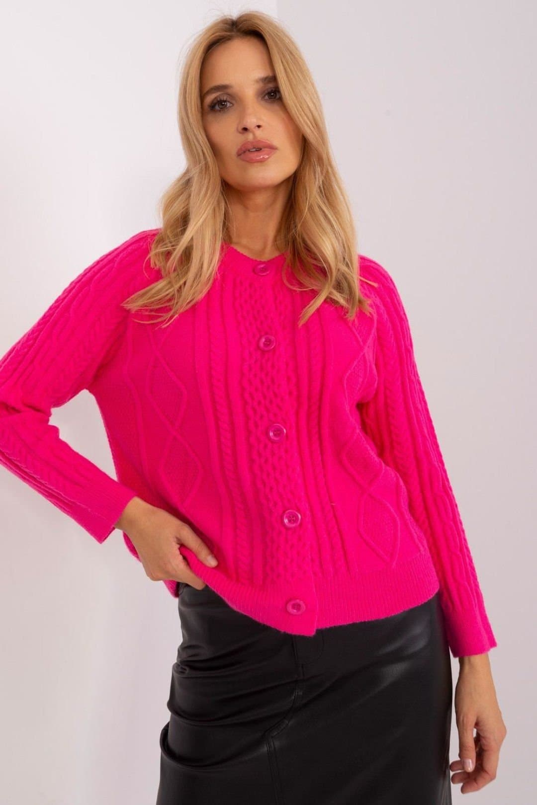 Love Lace Love Lace Women's Button Front Variegated Round Neck Cardigan in Pink