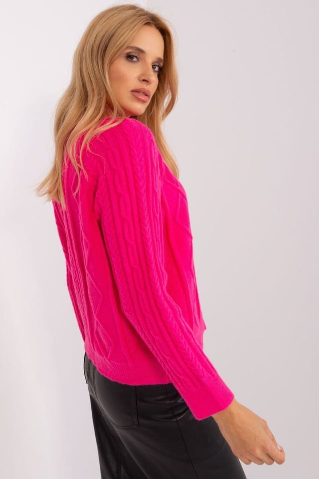 Love Lace Love Lace Women's Button Front Variegated Round Neck Cardigan in Pink - 2