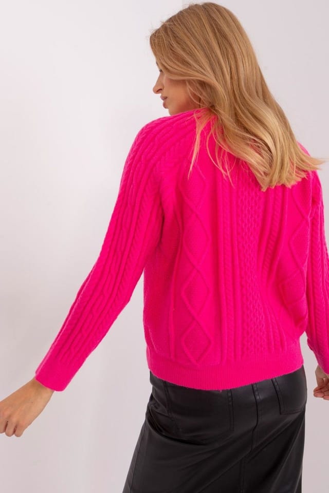 Love Lace Love Lace Women's Button Front Variegated Round Neck Cardigan in Pink - 3