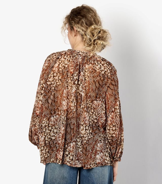 Apricot Women's Rust Patchwork Feather Print Chiffon Top Apricot New Look - 2