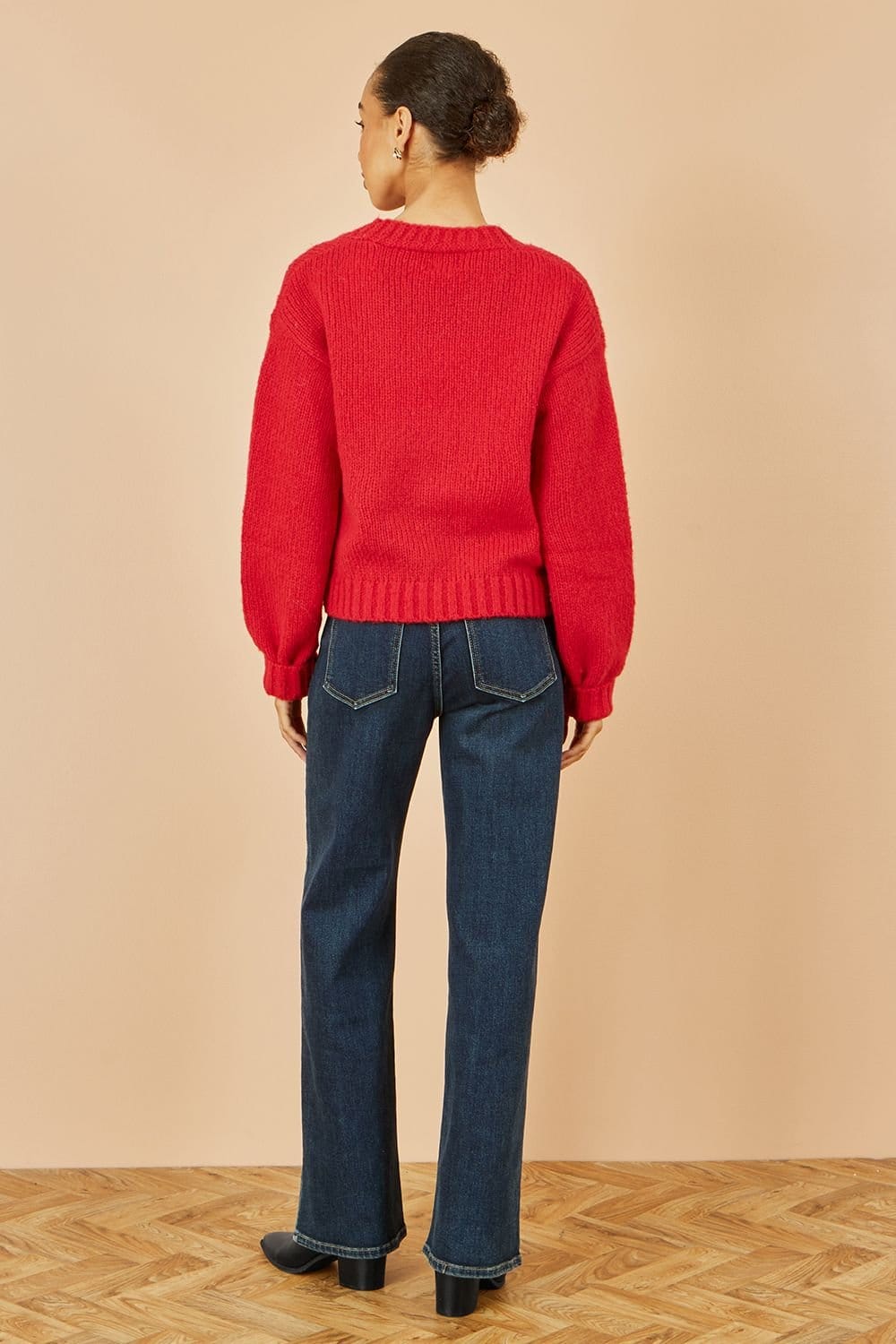 Yumi Yumi Women's Red Hand Embroidered Chunky Knitted Cardigan - 4